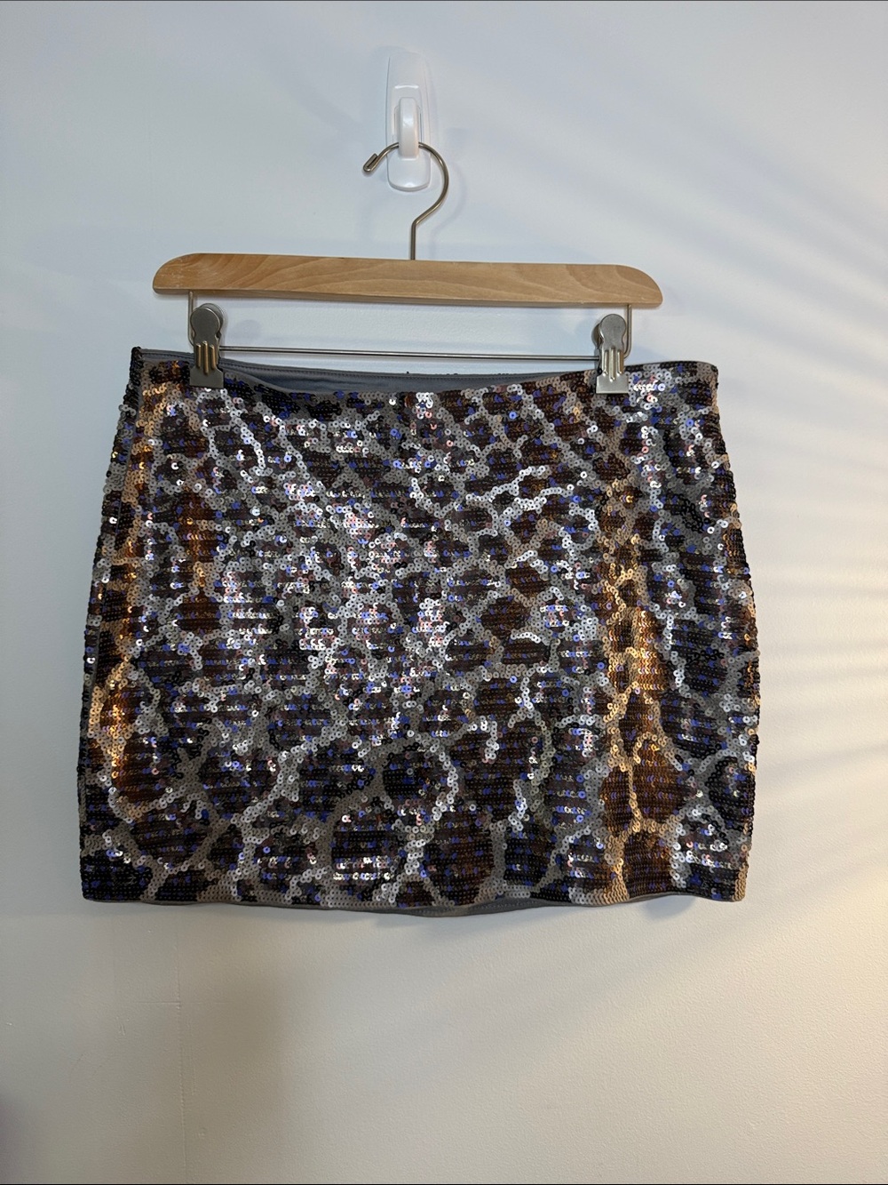 Express Sequin Leopard Mini Skirt - Black, Brown & Silver